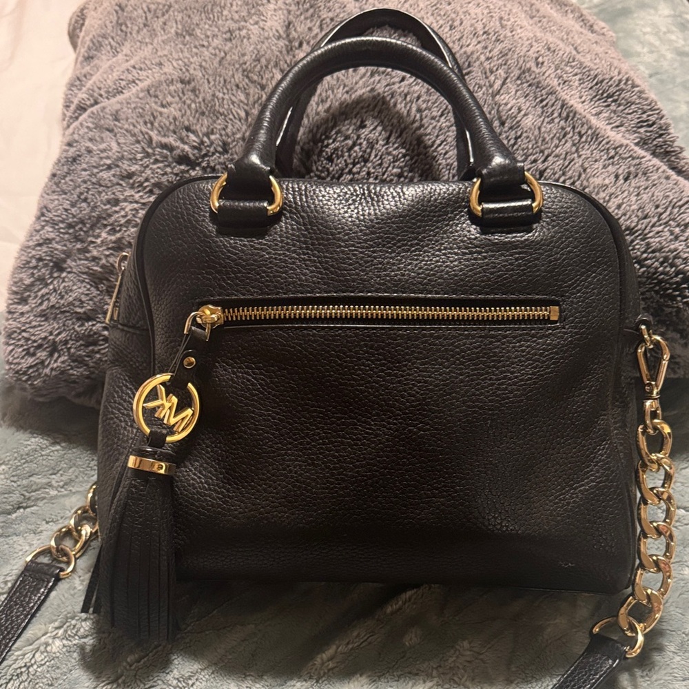 MICHAEL Michael Kors Black Satchel with Gold Details